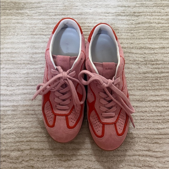 ALOHAS Shoes - ALOHAS Pink Suede Sneakers with Red Trim